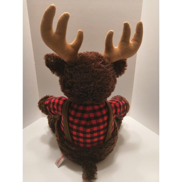 Aurora Lumberjack Moose 16" Bear Plush Stuffed Animal Plaid Overalls 2018 - Picture 2 of 5